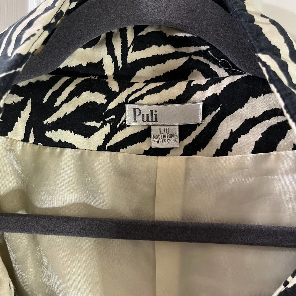 Puli SZ L Zebra Print Jacket Full Zip Rolled Collar Lightweight Snap Button - Picture 2 of 7